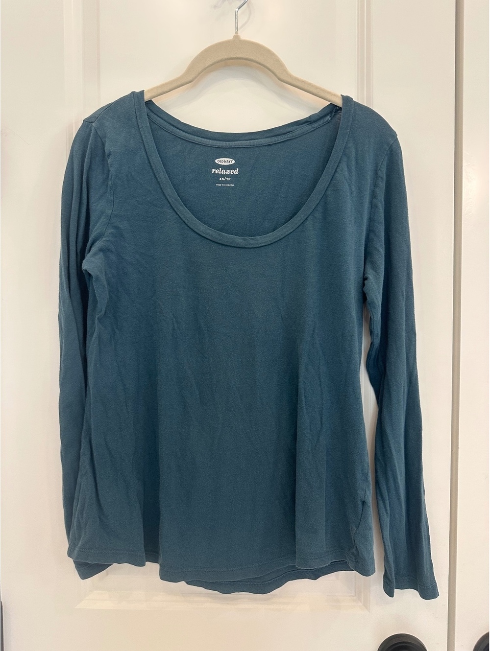 Old Navy Relaxed XS Teal Blue Scoop Neck Long Sleeve Cotton Top